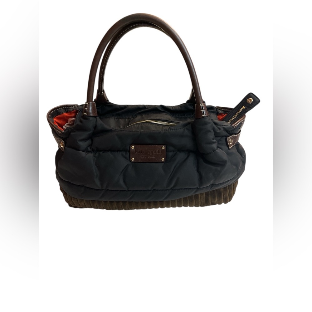 Kate Spade Quilting Stevie Bag Women Black Brown Nylon Corduroy Leather